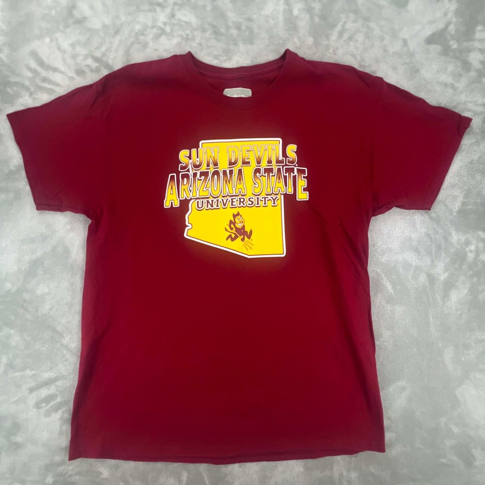 Arizona State Sun Devils T Shirt Maroon Yellow Map Graphic L/G‎
